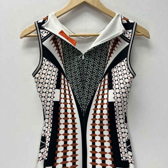 Clover Canyon Neoprene Sheath Dress Earth Tones Bold Print Graphic Sleeveless XS - Picture 8 of 11